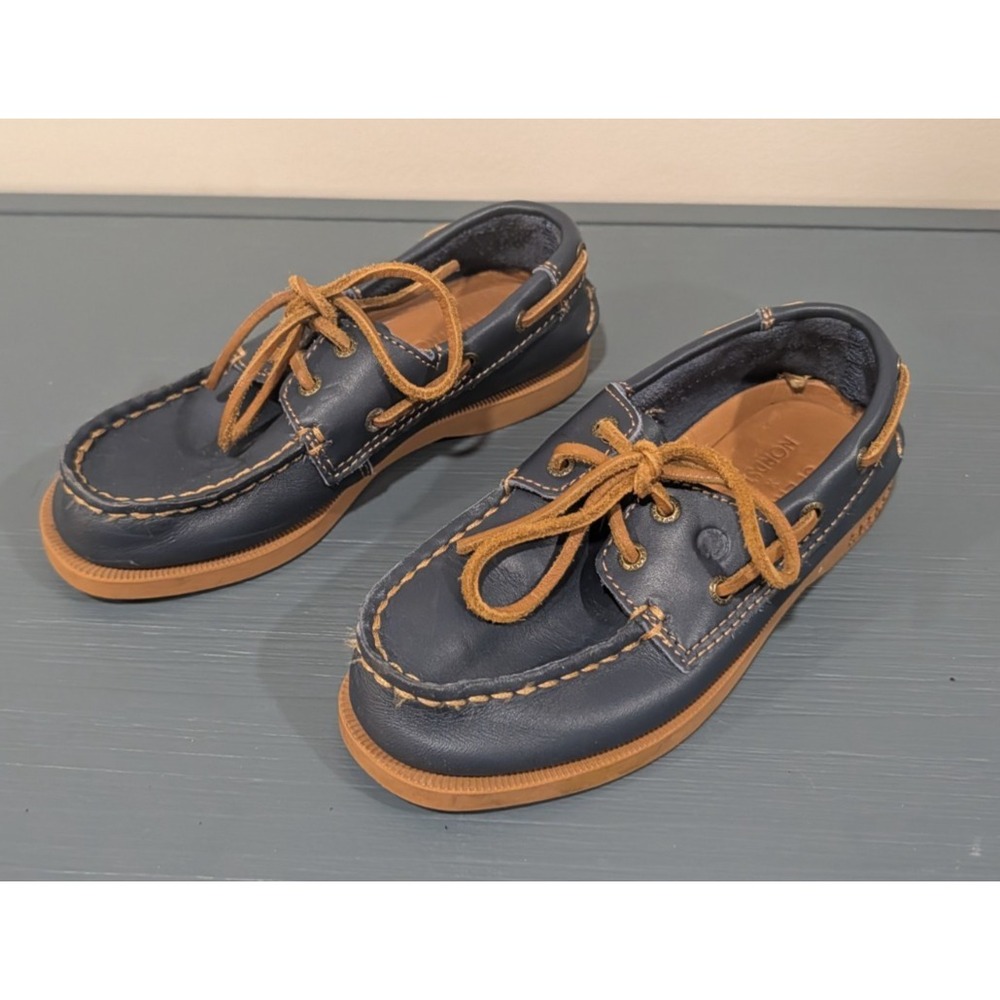 Sperry Top-Sider x Nordstrom Kids 2-Eye Leather Boat Shoes Navy Blue Size 12M